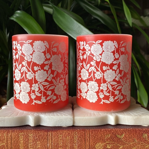 Pair of Vintage Federal Glass Calico Floral Mugs - 1950s USA Rare Tea Coffee Set - Picture 4 of 11